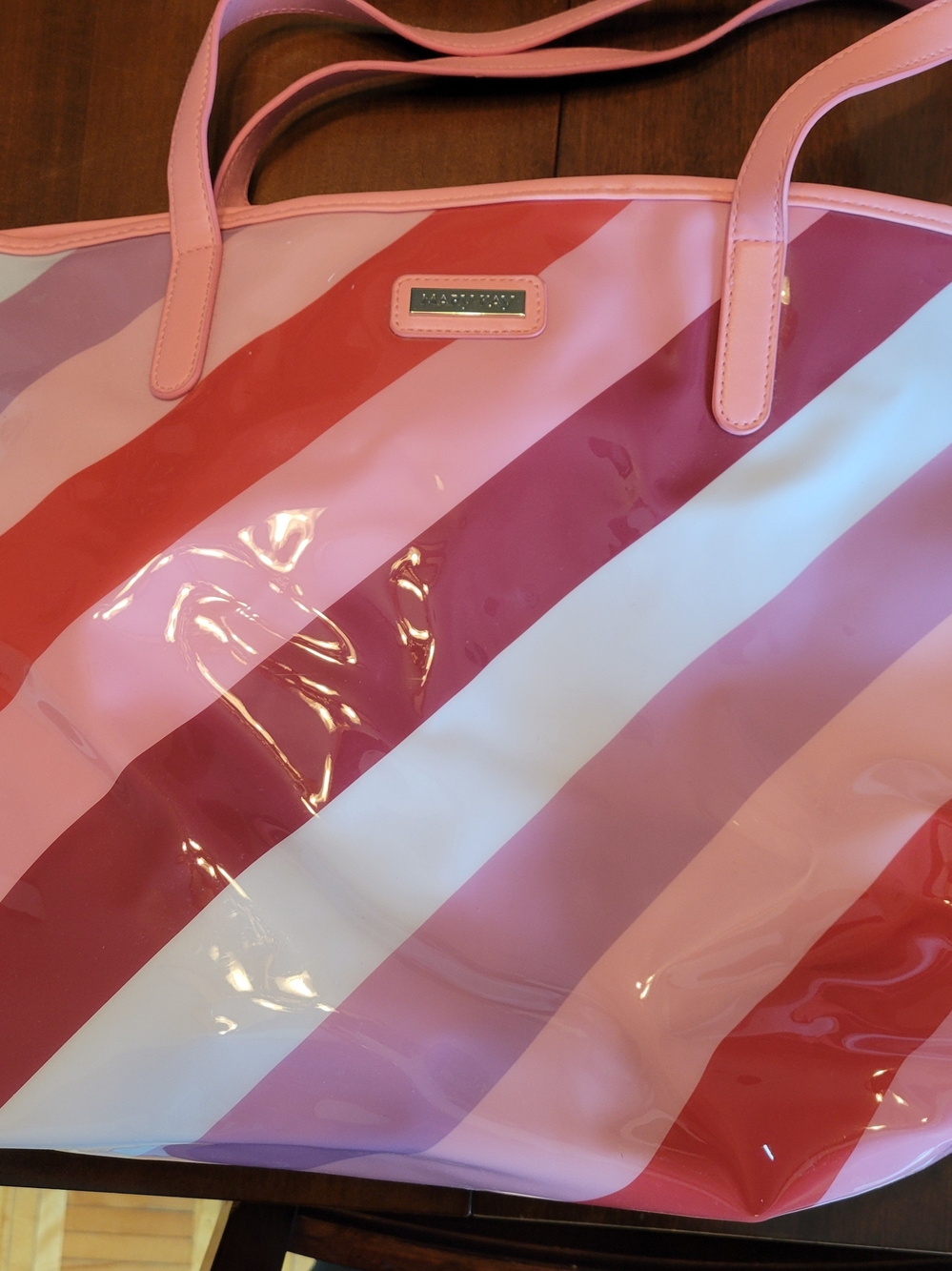 Mary Kay Pink Red White Diagonal Stripe Tote